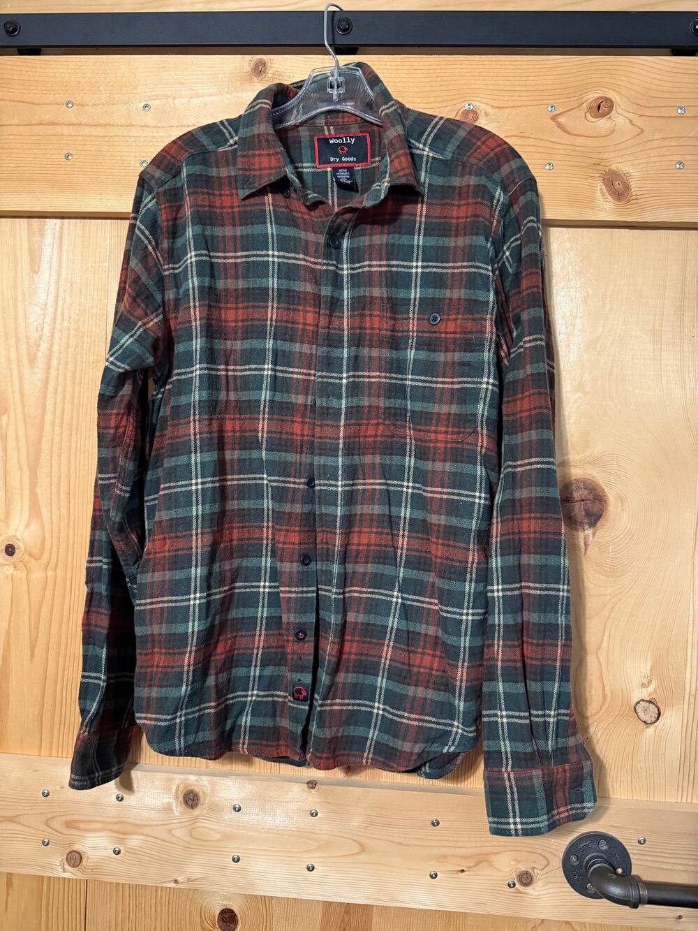 Woolly Dry Goods Men’s Button Down Vintage Plaid Green Orange Sz M Cotton Wool